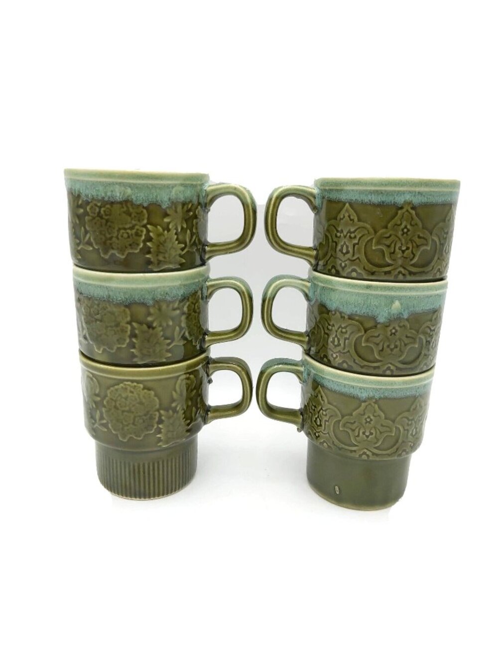 Stackable Mugs-Set of 6-Olive Green Color-Mid Century Modern-Japan